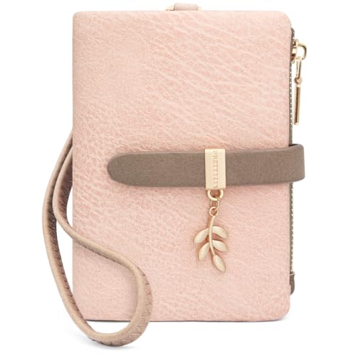 Geldbeutel Klein Damen PU Leder Damen Portemonnaie Klein und im Kurzformat RFID Damen Geldbörse mit Münzfach Kleines Zipper Brieftasche, Mini Portmonee Damen mit Kartenfächern und Armband (Rosa) von GOUNNU