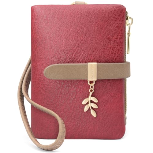 Geldbeutel Klein PU Leder Damen Portemonnaie RFID Geldbörse Mit Münzfach Kleines Zipper Brieftasche, Mini Portmonee Mit Kartenfächern Und Armband (Dunkelrot) von GOUNNU