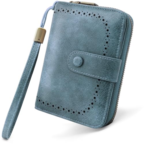 GOUNNU Geldbörse Damen klein, Geldbeutel RFID Schutz, Portemonnaie PU Leder, Kleiner Portmonee Damen mit vielen Kartenfächern und Handgelenkschlaufe Brieftasche Kurzformat (Dunkelblau) von GOUNNU
