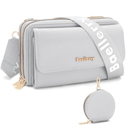 Handytasche zum Umhängetasche Damen Klein Umhängetasche Handy Damen PU Leder Crossbody Schultertasche mit Kartenschlitz Geldbörse 3 Fächern Verstellbar Abnehmbar Schultergurt (Grau) von GOUNNU
