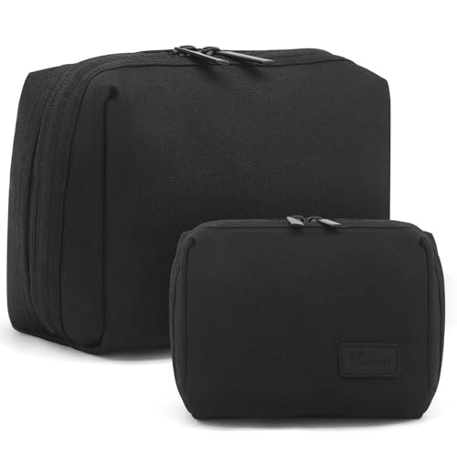 Kosmetiktasche Kulturtasche Damen Klein Groß 2 Pcs Schminktasche Kulturbeutel Make Up Tasche Tragbare Reise Makeup Bag Wasserdicht Schminktasche mit Fächern Kosmetiktasche Weit Offener (Schwarz) von GOUNNU