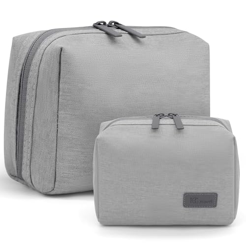 Kosmetiktasche Kulturtasche Damen Klein Groß 2 Stück Schminktasche Kulturbeutel Make Up Tasche Tragbare Reise Kulturtasche Wasserdicht Kulturbeutel mit Fächern Kosmetiktasche Weit Offener (Grau) von GOUNNU