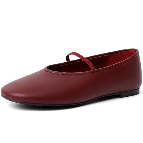 GOUPSKY Ballerinas für Damen, Mary Jane-Schuhe mit elastischem Riemen, geschlossene runde Zehenpartie, Slipper, flache Schuhe, für das ganze Jahr, tägliche Arbeit, Freizeit, Burgunder, 38.5 EU GOUPSKY Ballerinas für Damen, Mary Jane-Schuhe mit elastischem Riemen, geschlossene runde Zehenpartie, Slipper, flache Schuhe, für das ganze Jahr, tägliche Arbeit, Freizeit, Burgunder, 38.5 EU von GOUPSKY