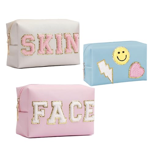 GOUWEIBA 3 Stück Kosmetiktasche, Große Kapazität Reise Toilettentaschen, PU Wasserdicht Cosmetic Bag Set, Damen Tragbare Kosmetiktasche mit Reißverschluss für Makeup Geschenk Reise von GOUWEIBA