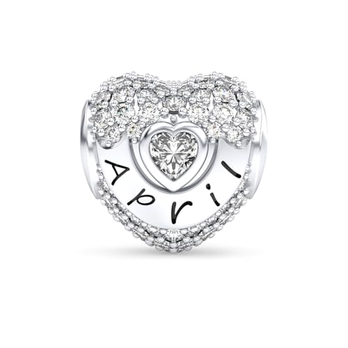 GOUWO April Geburtsstein Charms Anhänger 925 Sterling Silber Kompatibilität für Pandora Halskette und Armband Schmuck Geburtstag Weihnachten Muttertag Geschenk für Frauen von GOUWO