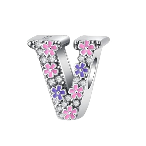 GOUWO Buchstaben V Charms passend für Pandora Armbänder und Halsketten Charm Perle aus 925er Silber für Frauen Geburtstagsgeschenk für Freunde Charms Schmuck für die Mutter von GOUWO