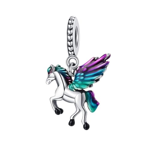 GOUWO Bunte Feder Pegasus 925er Silber Charms für Armbänder und Halsketten Passend für Pandora Armbänder Geburtstag Halloween Muttertag Valentinstag Geschenke für Frauen Mutter Tochter Sie selbst von GOUWO