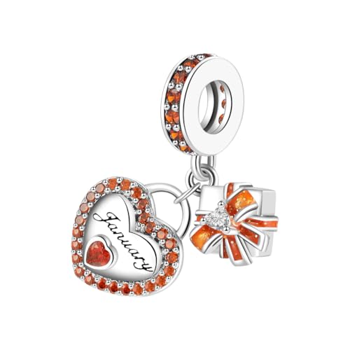 GOUWO Charm mit Geburtsstein für Januar 925er Sterlingsilber Herz Geschenk Baumelnder Charm kompatibel mit Pandora Halsketten und Armbändern Schmuck für Weihnachten Geburtstag Muttertag Jahrestag von GOUWO