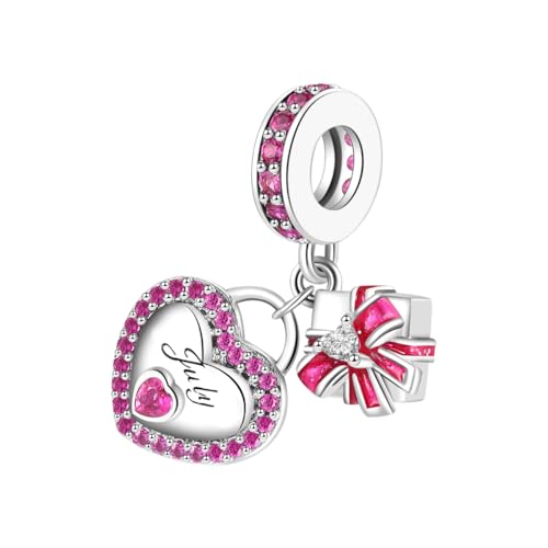 GOUWO Charm mit Geburtsstein für Juli 925er Sterlingsilber Herz Geschenk Baumelnder Charm kompatibel mit Pandora Halsketten und Armbändern Schmuck für Weihnachten Geburtstag Muttertag Jahrestag von GOUWO