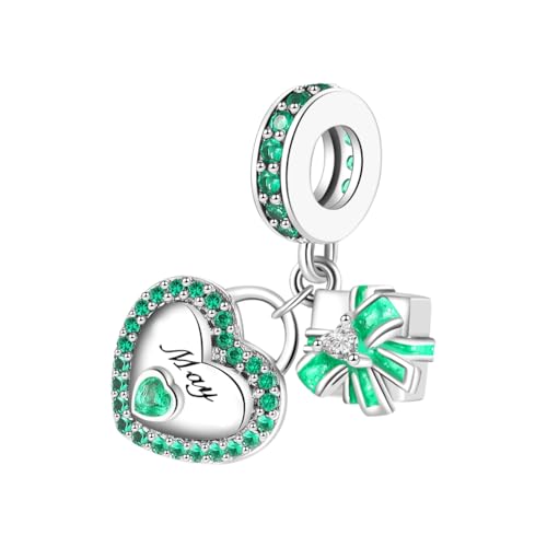 GOUWO Charm mit Geburtsstein für Mai 925er Sterlingsilber Herz Geschenk Baumelnder Charm kompatibel mit Pandora Halsketten und Armbändern Schmuck für Weihnachten Geburtstag Muttertag Jahrestag von GOUWO