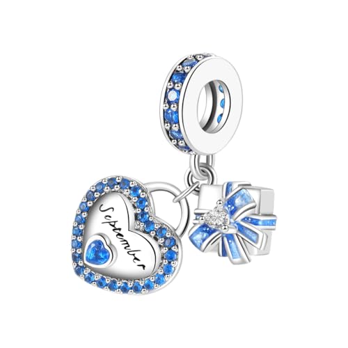GOUWO Charm mit Geburtsstein für September 925er Sterlingsilber Herz Geschenk Baumelnder Charm kompatibel mit Pandora Halsketten und Armbändern Schmuck für Weihnachten Geburtstag Muttertag Jahrestag von GOUWO
