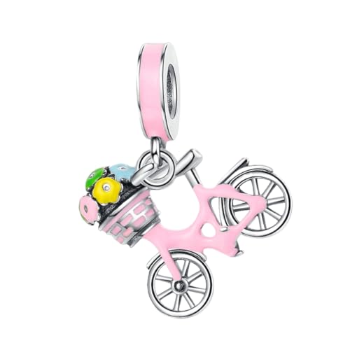 GOUWO Charms aus 925er Silber mit rosa Fahrrad und Blumen kompatibel mit Pandora Armband und Halskette Schmuck für Frauen Mutter Tochter Geburtstag Halloween Muttertag Valentinstag Geschenke von GOUWO
