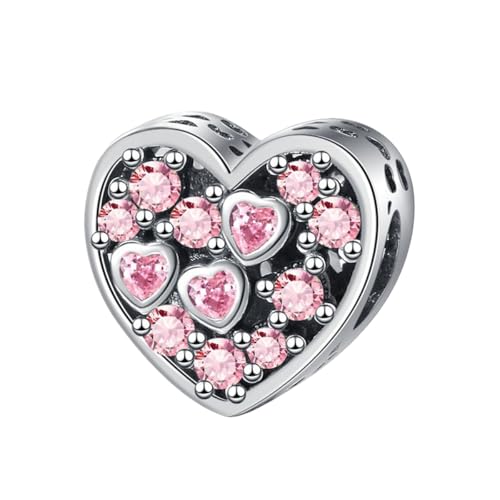 GOUWO Charms aus 925er Silber mit rosa Rosenherz kompatibel mit Pandora Armband und Halskette Schmuck für Frauen Mutter Tochter Geburtstag Halloween Muttertag Valentinstag Geschenke von GOUWO