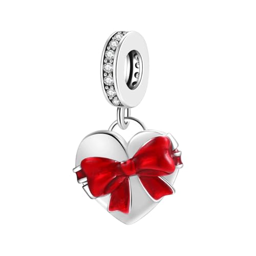 GOUWO Charms in Herzform mit Schleife aus 925er Silber für Armbänder und Halsketten passend für Pandora Armbänder Geburtstag Halloween Muttertag Valentinstag Geschenke für Frauen Mutter Tochter von GOUWO