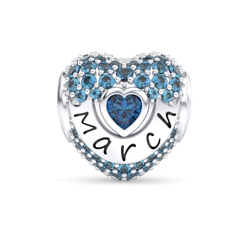 GOUWO Marsch Geburtsstein Charms Anhänger 925 Sterling Silber Kompatibilität für Pandora Halskette und Armband Schmuck Geburtstag Weihnachten Muttertag Geschenk für Frauen von GOUWO