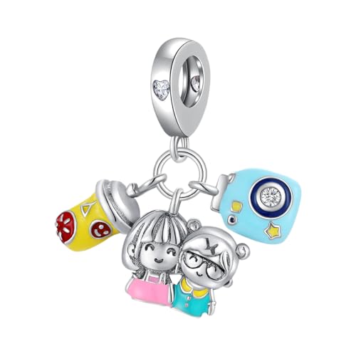 GOUWO Milk Tea Sisters 925er Silber Charms Kompatibel mit Pandora Armband Halskette Schmuck für Frauen Mutter Tochter Geburtstag Halloween Muttertag Valentinstag Geschenke von GOUWO