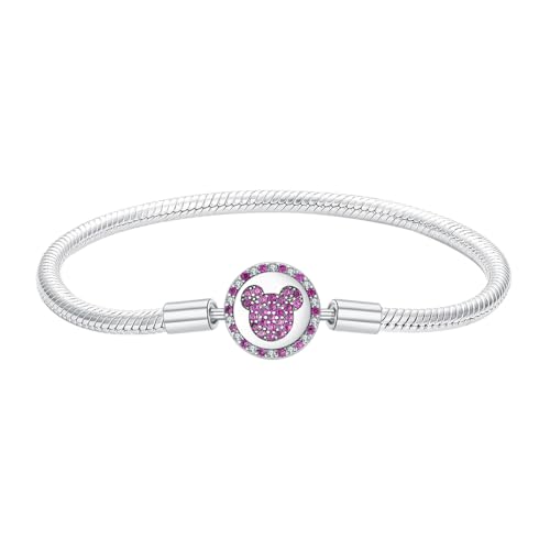 GOUWO Rosa Mauskopf 925er Silber Schlangenkette Charm Armband kompatibel mit Pandora Charm Schmuck Geschenk für Frauen Geburtstag Valentinstag Muttertag von GOUWO