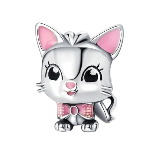 GOUWO Rosa Ohrkatze 925er Silber Charms Kompatibel mit Pandora Armband Halskette Schmuck für Frauen Mutter Tochter Geburtstag Halloween Muttertag Valentinstag Geschenke von GOUWO