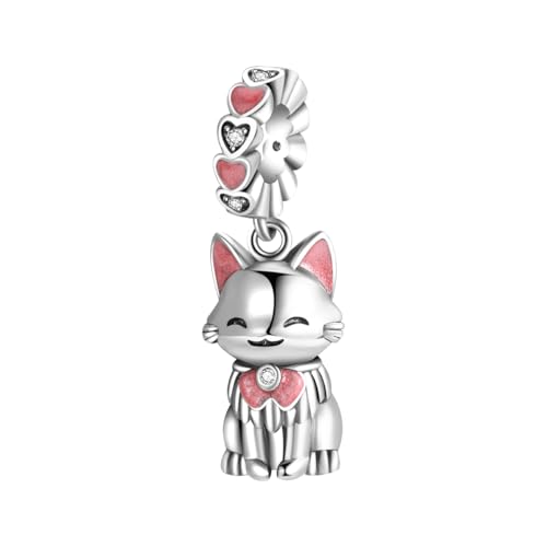 GOUWO Rosa Schleife Katze 925er Silber Charms für Armbänder und Halsketten Passend für Pandora Armbänder Geburtstag Halloween Muttertag Valentinstag Geschenke für Frauen Mutter Tochter Sie selbst von GOUWO