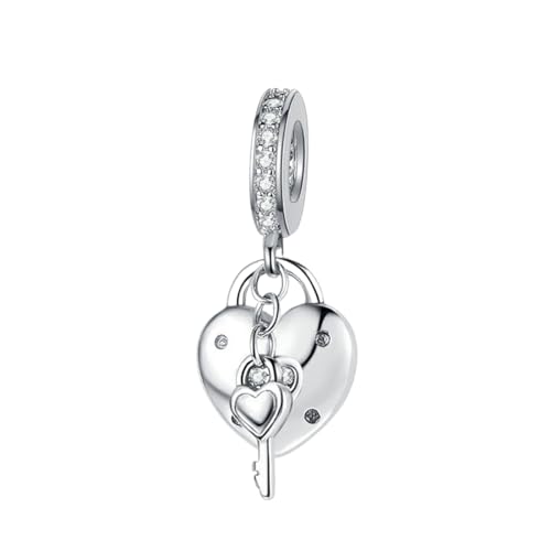 GOUWO Schlüsselschloss 925er Silber Charms Kompatibel mit Pandora Armband Halskette 5A Zirkonia Schmuck für Frauen Mutter Tochter Geburtstag Halloween Muttertag Valentinstag Geschenke von GOUWO