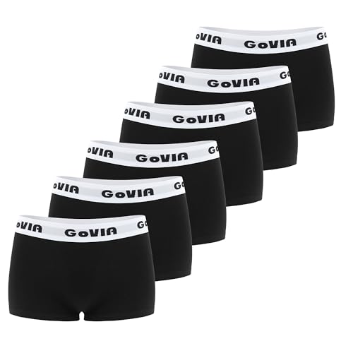 GOVIA Damen Boxershorts Baumwolle mit Flexibel Sportlicher Bund Unterwäsche für Frauen Unterhosen 6er Pack Schwarz XL von GOVIA
