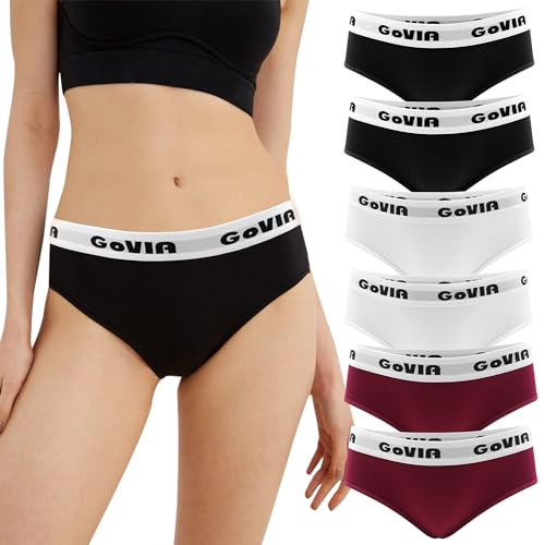 GOVIA Damen Unterwäsche Pantys Bequeme Baumwolle Hipster Mehrpack mit Bund 6er Pack Schwarz Weiß Magenta 3922 BWR L von GOVIA