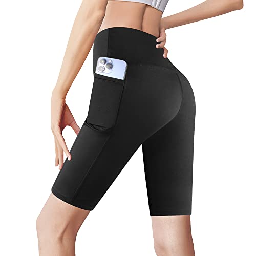 GOVIA Kurze Leggings Damen Sporthose mit Handytaschen Workout Yoga Sommer Hose Laufhose High Waist 4176 Schwarz L-XL von GOVIA