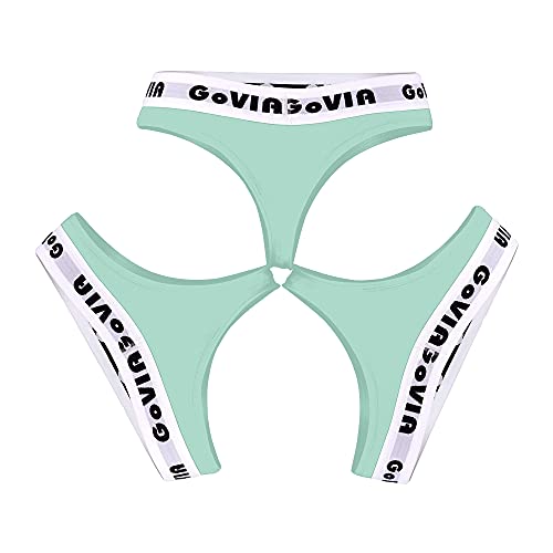 GoVIA® Strings Tanga Damen 3er-Pack Sport Unterhosen Set tiefer Bund mit breitem Gummizug aus Baumwolle 3923 grün XL von GOVIA
