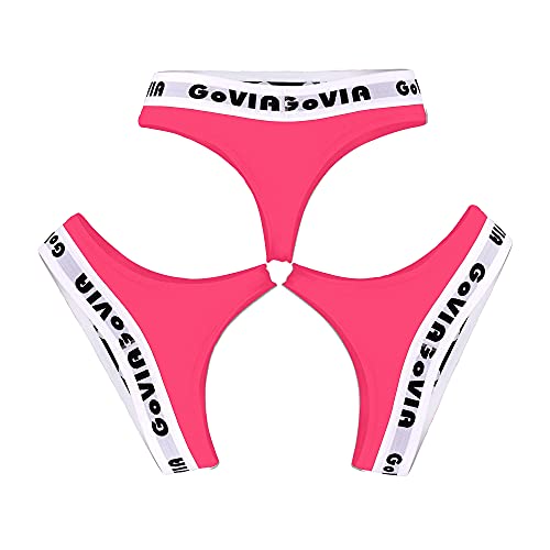 GoVIA® Strings Tanga Damen 3er-Pack Sport Unterhosen Set tiefer Bund mit breitem Gummizug aus Baumwolle 3923 rosa L von GOVIA