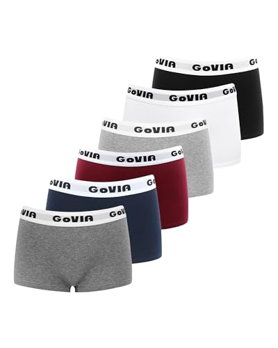 GOVIA Boxershorts Damen Baumwolle Unterhosen Hotpants Damen Sportunterwäsche Frauen Boxershort 6er Pack 3921F Mehrfarbig M von GOVIA