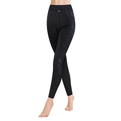 Libella Damen Jeansoptik Leggings Hohe Taillen Leggings mit Bund Mode Shaping Leggins Dehnbar Formende Treggings Streetwear Hosen 4162 F S/M von GOVIA
