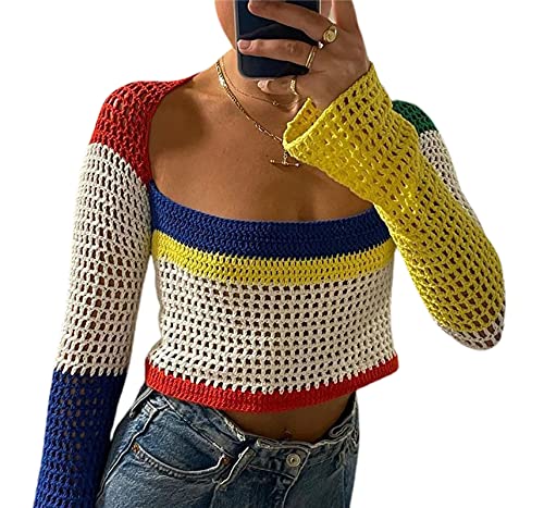 BeerMmay Unregelmäßiges Top für Damen, DIY-Strickpulli, Y2k Strickwaren, Crop Tank-Top, getragen Werden, B-Blau, M von BeerMmay