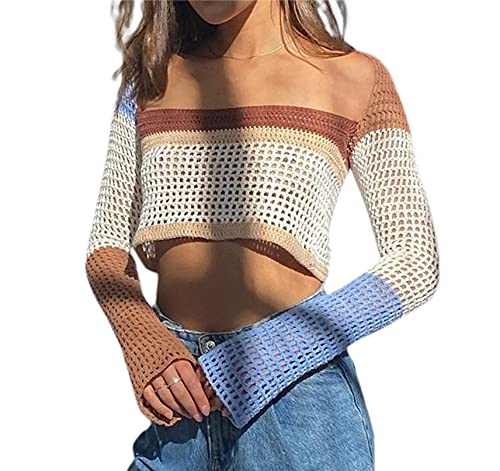 Unregelmäßiges Top für Damen, DIY-Strickpulli, Y2k Strickwaren, Crop Tank-Top, getragen Werden, B-braun, M von BeerMmay