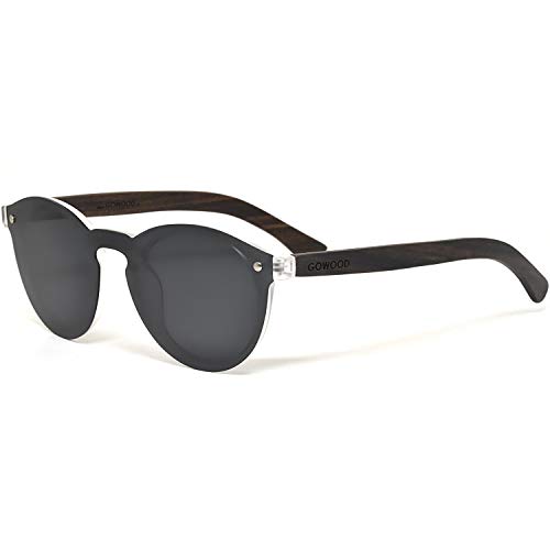 GOWOOD Ebenholz Runde Sonnenbrille für Herren und Damen mit spezieller einteiliger schwarz polarisierter Linse von GOWOOD