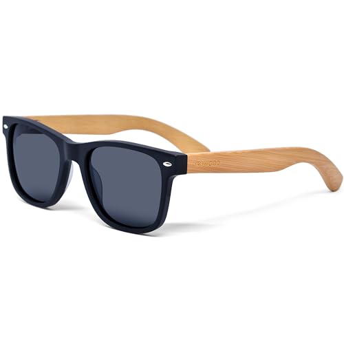 Sonnenbrille Damen & Herren Holz | Premium Bambus Bügel Schwarzer Acetatrahmen | Holzbrille UV400 Polarisiert Gläser | Damen & Herren Sonnenbrille UV Schutz | (schwarz) von GOWOOD