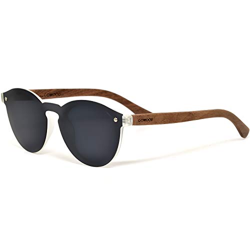 GOWOOD Walnussholz Runde Sonnenbrille für Herren und Damen mit spezieller einteiliger schwarz polarisierter Linse von GOWOOD