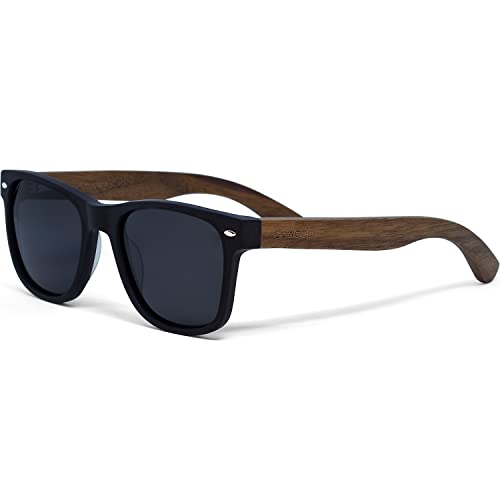 Sonnenbrille Damen & Herren Holz | Premium Walnussholzbügel Schwarzer Acetatrahmen | Holzbrille UV400 Polarisiert Gläser | Damen & Herren Sonnenbrille UV Schutz | (schwarz) von GOWOOD