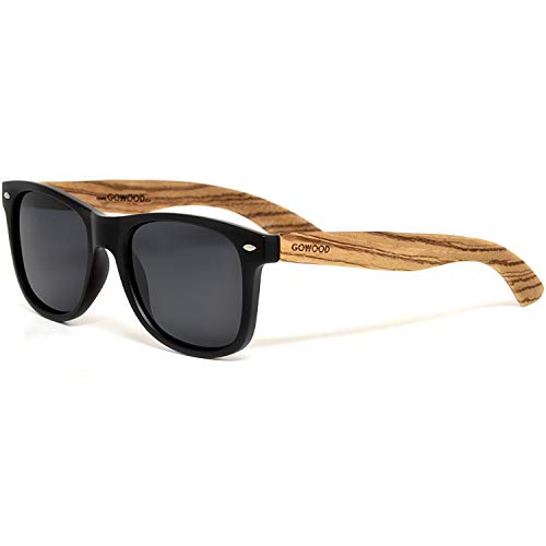 Sonnenbrille Damen & Herren aus Holz | Premium polarisiert Echtholzbügel & Acetatrahmen | geschwärzte Sonnenbrille UV400 Gläser | Damen & Herren Holzbrille UV Schutz | gekennzeichnet (schwarz) von GOWOOD