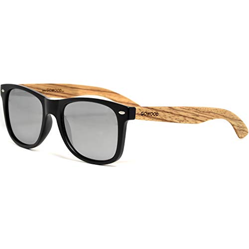 Sonnenbrille Damen & Herren aus Holz| Premium polarisiert Echtholzbügel & Acetatrahmen | verdunkelte Sonnenbrille UV400 Gläser | Damen & Herren Holzbrille UV Schutz | gekennzeichnet (silber) von GOWOOD