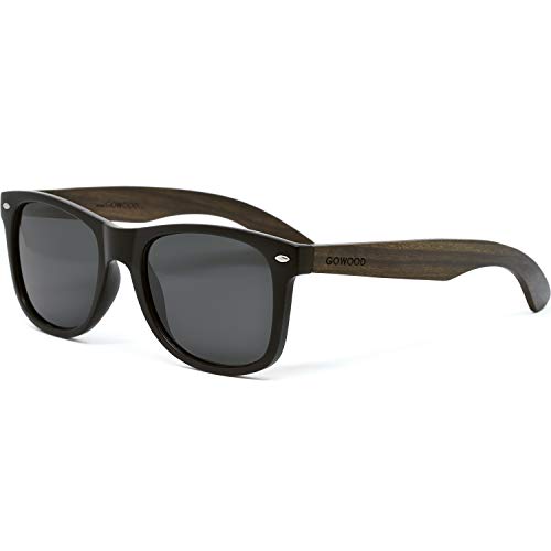 Sonnenbrille Damen & Herren aus dunklem Holz | Premium polarisiert Echtholzbügel und Acetatrahmen | verdunkelte UV400 Sonnenbrille | Holzbrille Damen & Herren UV-Schutz | gekennzeichnet (schwarz) von GOWOOD