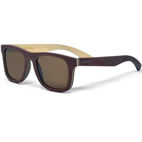 Sonnenbrille Herren und Damen volles Holz | Premium Braunen Ahorn Rahmen | Geschwärzte Holzbrille UV400 Gläser | Damen & Herren Sonnenbrille UV Schutz | CE von GOWOOD