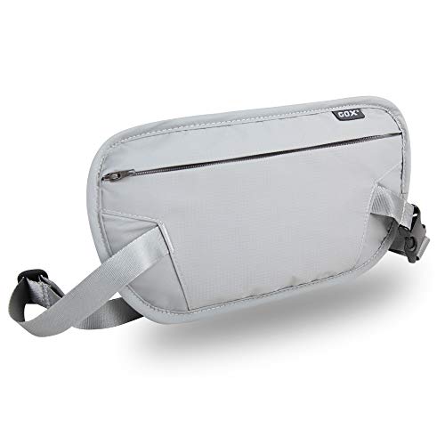 RFID-blockierender Geldgürtel – Schlanke Reisepasshülle und Reisebrieftasche, sichere versteckte Bauchtasche für Männer und Frauen, Grey-l, Einheitsgröße, RFID-blockierend und Gürtelbreite: 2,5 cm von GOX