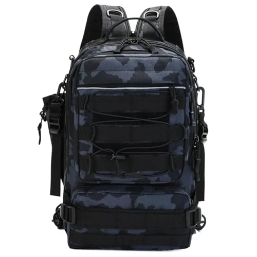 Angeltasche Camping Rucksack Angelgerät Lagerung Tasche Männer Outdoor Schulter Angeln Köder Ausrüstung Taschen Mit Rod Pole Halter Wandern Pack für Angeln Wandern Camping Trekking(Black Gray) von GOXQIT