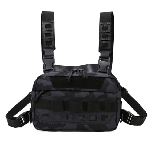 GOXQIT Angeltasche Angelweste Tasche Herren Angelköder Utility Tackle Brusttaschen Hüfttasche Outdoor Bergsteigen Camping Wandern für Angeln Wandern Camping Trekking(Black Blue) von GOXQIT