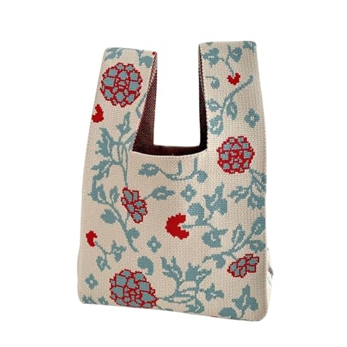 GOXQIT Damen Umhängetasche for Einkaufen, lässige Strick-Armbandtasche, Strick-Handtasche for Partys für Reisen(Beige) von GOXQIT