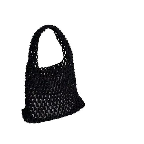 GOXQIT Sommer Tragetaschen for den Strand Stricken Strand Schultertasche aushöhlen Handtasche for Damen für Reisen(Black) von GOXQIT