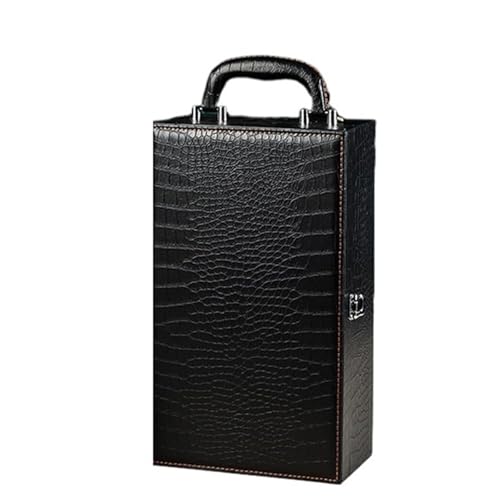 GOXQIT Weinbeutel Flaschenweinverpackungsbox aus Ledermaterial Rotweinverpackung Doppelte Weinbox(Black) von GOXQIT