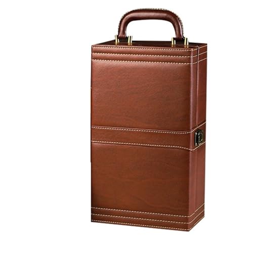 GOXQIT Weinbeutel Flaschenweinverpackungsbox aus Ledermaterial Rotweinverpackung Doppelte Weinbox(Brown) von GOXQIT