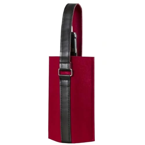 GOXQIT Weinbeutel Weintasche for 2 Flaschen mit Trennwand, Wiederverwendbare Weinflaschentasche, Weinflaschentasche, Weintragetasche aus Filz mit Griff(Red-Single) von GOXQIT