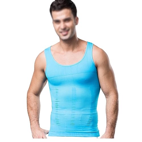 GOYMFK Männer Nahtlose Kompression Tank Top Bauch Kontrolle Unterhemden Abnehmen Body Shaper Muskel Ärmellose Weste (Color : Blue, Size : XL) von GOYMFK